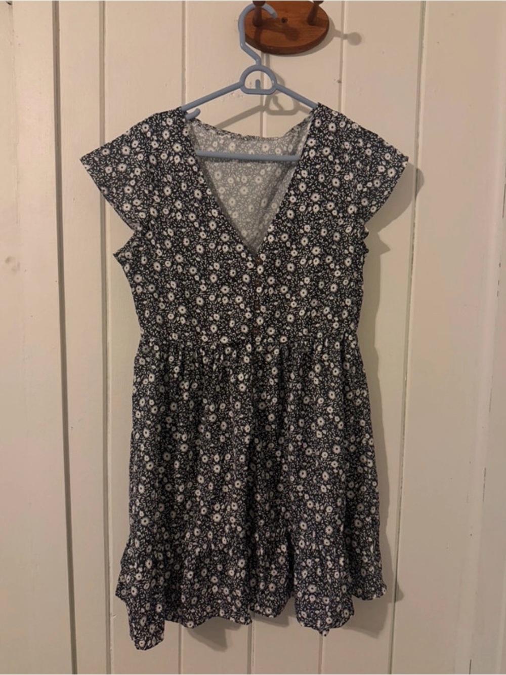 Black Floral Mini Dress with White Daisy Print